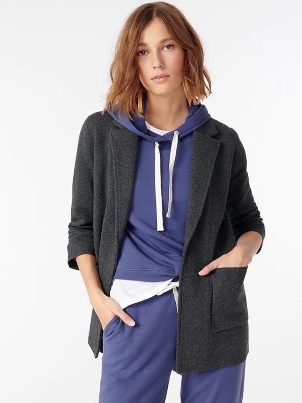 New J Crew Sophie 100% Merino Wool Charcoal Open-Front Women’s Sweater Blazer